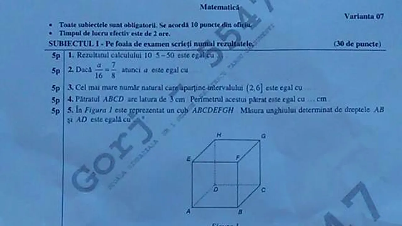 EVALUAREA NAŢIONALĂ 2016. Controverse privind un subiect primit de elevi la proba de Matematică - FOTO