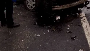 Accident grav. Circulaţie blocată în Giurgiu, pe un drum naţional, în urma unui accident cu trei răniţi - FOTO
