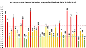 Judeţul Cluj a depăşit coeficient de infectare cu SARS-CoV-2 de 5 la mia de locuitori. Incidenţa COVID-19 pe judeţe 