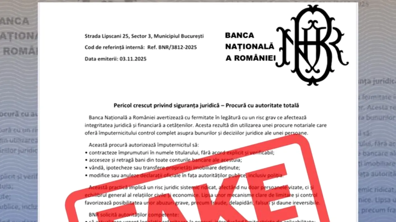 BNR avertizează: Document fals cu sigla băncii centrale circulă online