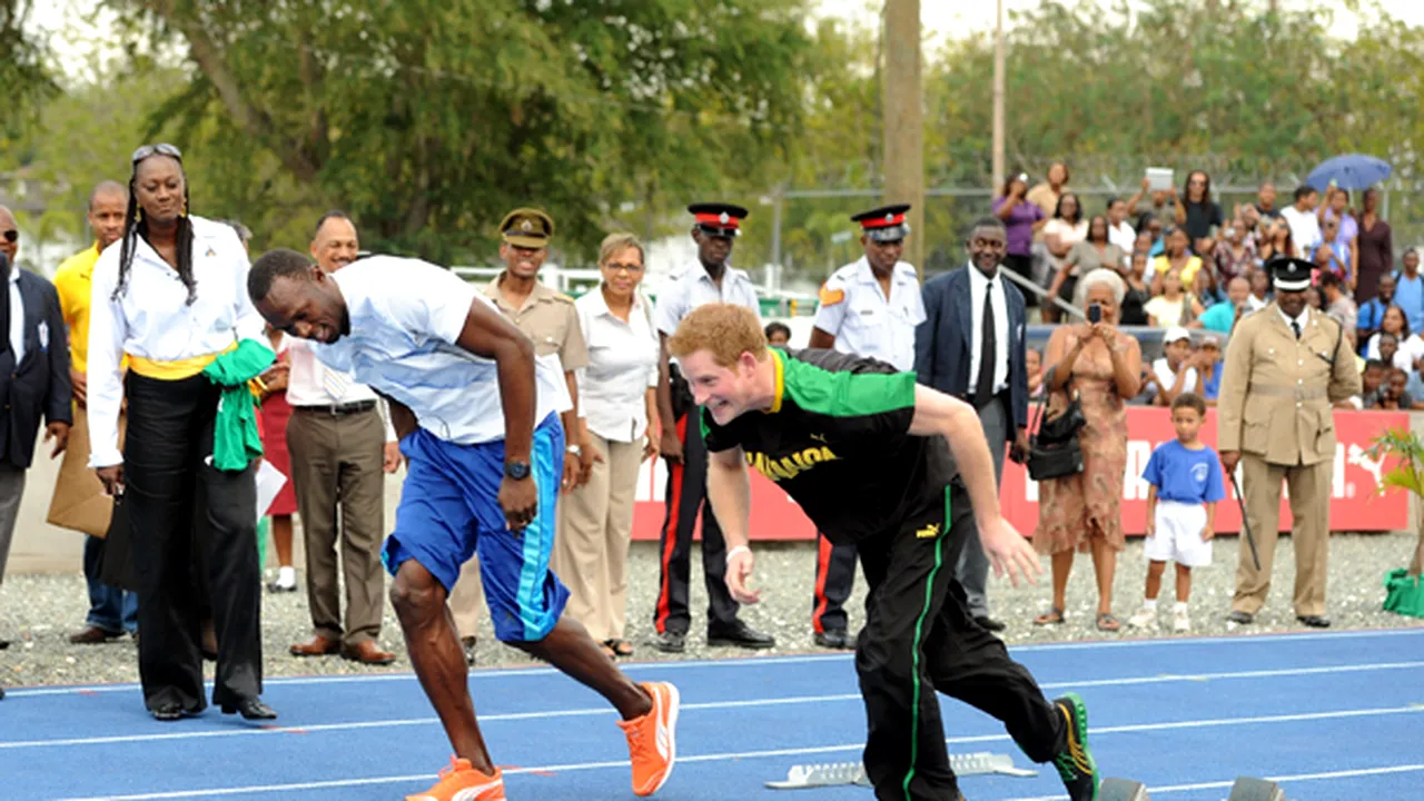 Prinţul Harry a trişat la start într-o cursă cu jamaicanul Usain Bolt
