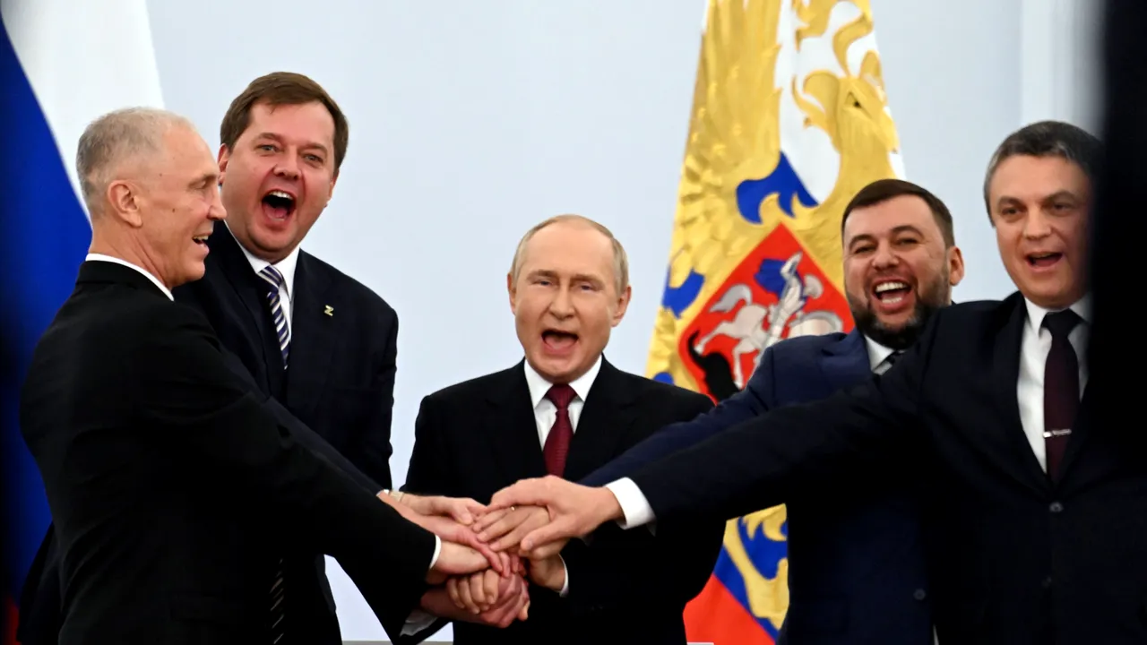 Vladimir Putin, discurs cu ameninţări la anexarea teritoriilor ucrainene. Putin: Ne vom proteja valorile noastre de Occident/ Oamenii din Doneţk, Luhansk, Herson şi Zaporojie devin cetăţenii noştri pentru totdeauna