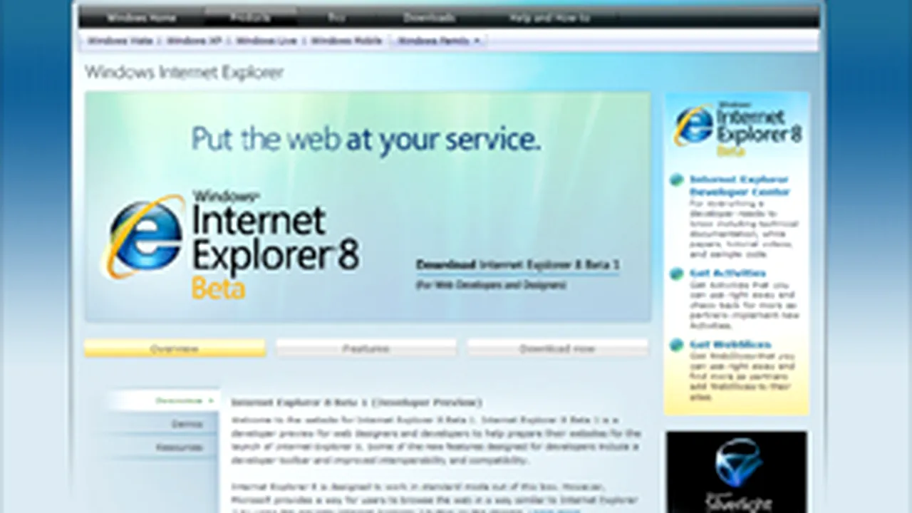 Microsoft a lansat versiunea beta a aplicaţiei Internet Explorer 8