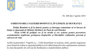 Gafă la Poliţia Română | A anunţat ce măsuri vor fi luate de Crăciun, în loc de Paşte: 