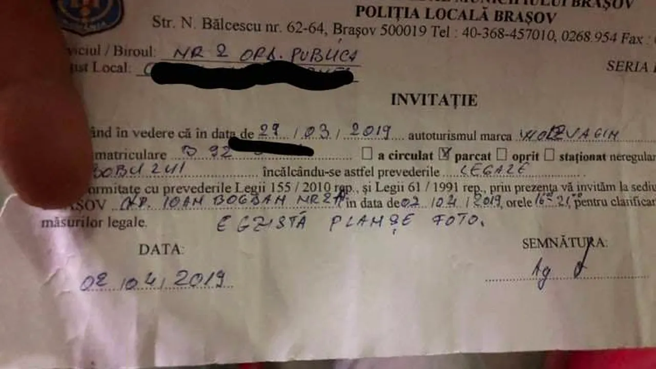 Invitaţie de neuitat de la Poliţia Locală: Şofer de „Wollvagin” parcat neregulamentar, „egzistă plamşe foto” | FOTO