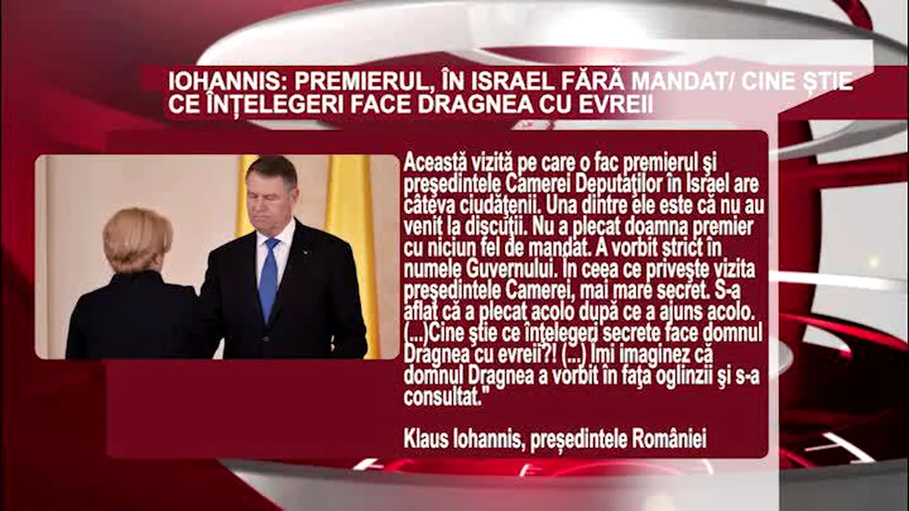 DECLARAŢIA ZILEI | Iohannis: Premierul, în Israel fără mandat. Cine ştie ce înţelegeri face Dragnea cu evreii