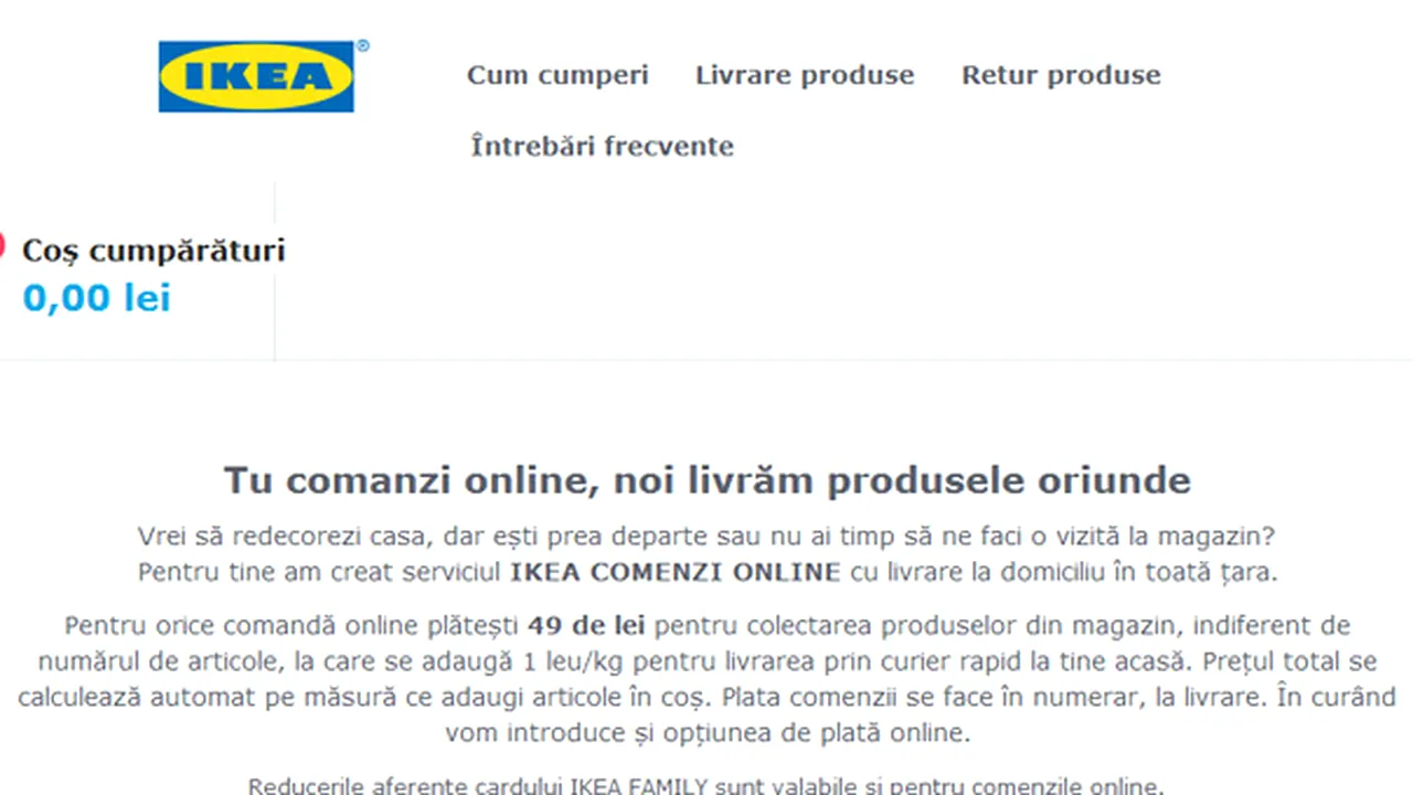 IKEA a început să vândă online. Cum funcţionează şi cât costă serviciul disponibil pentru toată ţara
