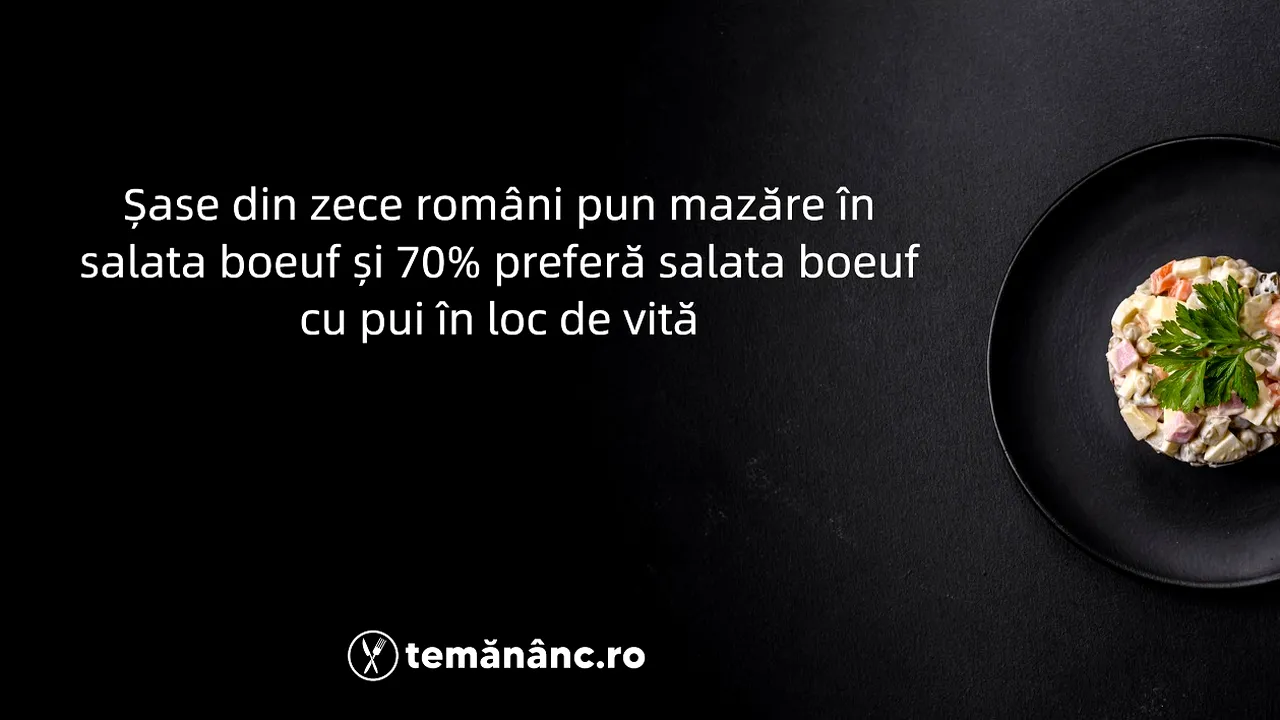 Şase din zece români pun mazăre în salata boeuf şi 70% preferă salata boeuf cu pui în loc de vită