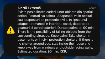 SOCIAL Nouă alertă în Tulcea. Mesaj Ro-Alert despre posibilitatea căderii unor obiecte din spațiul aerian