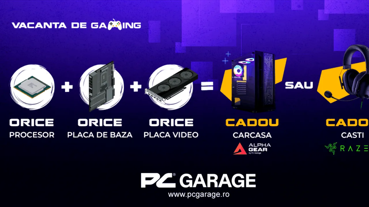 PC Garage îți oferă cadou o pereche de căști gaming sau o carcasă pentru PC