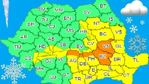 Cod portocaliu de ninsori abundente şi viscol în cinci judeţe