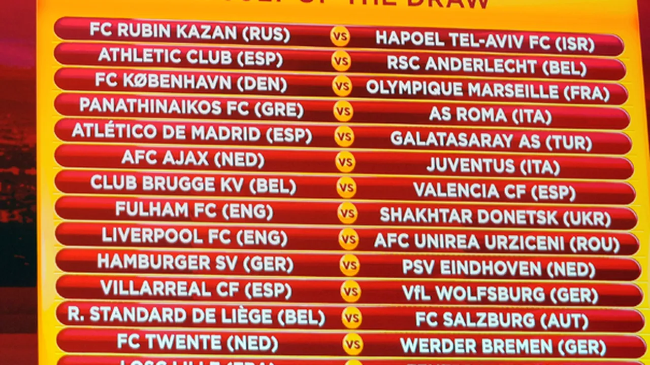 Programul complet în 16-imile Ligii Europa