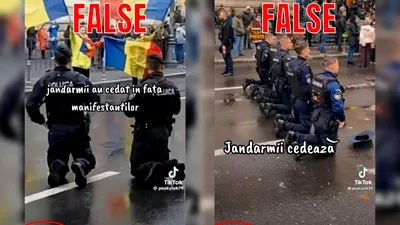 SOCIAL Imagini virale cu jandarmi care îngenunchează în fața protestatarilor, dezmințite de Jandarmeria Română