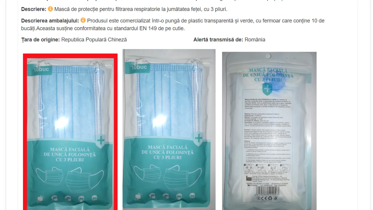 Noi măşti neconforme pe piaţa din România. O nouă alertă RAPEX 