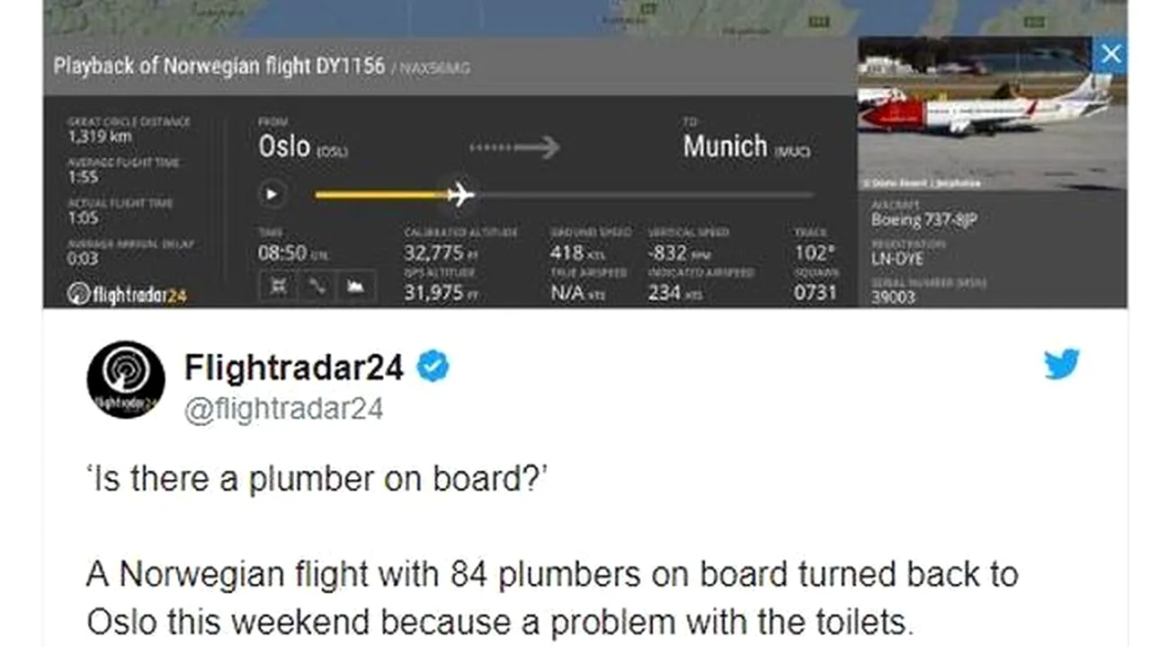 Ironia sorţii | Un WC înfundat a determinat un avion care avea 84 de instalatori la bord să se întoarcă din drum