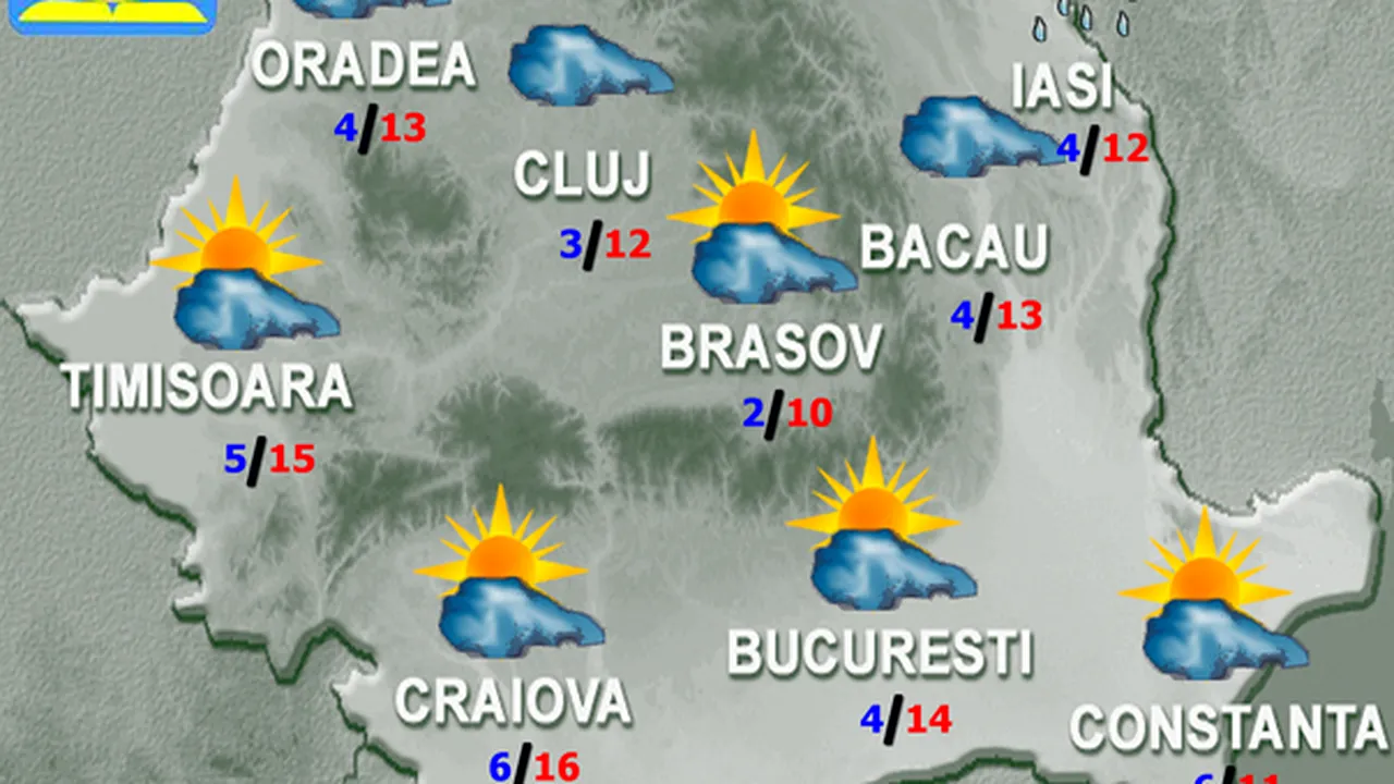 PROGNOZA METEO: Ploi trecătoare şi temperaturi obişnuite perioadei. Cum va fi vremea marţi şi miercuri în ţară şi în Bucureşti