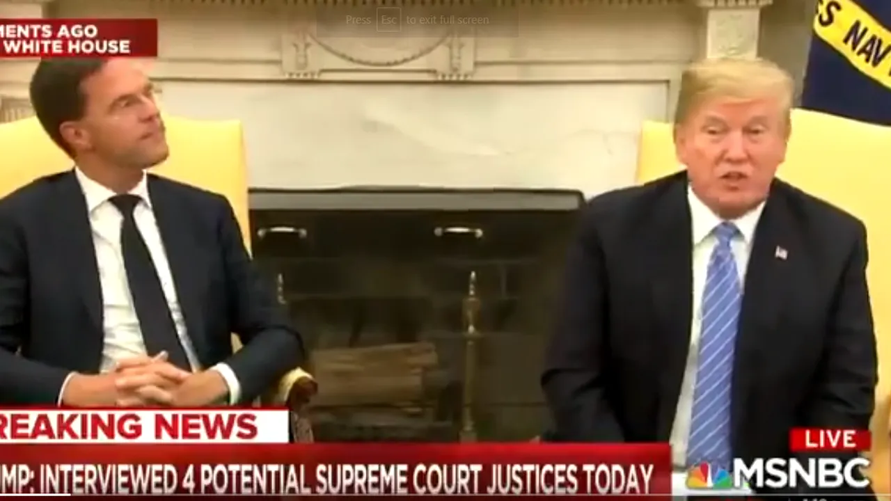 Premierul olandez Mark Rutte l-a întrerupt pe Donald Trump, în cursul unei conferinţe comune, în legătura cu criza comercială UE-SUA