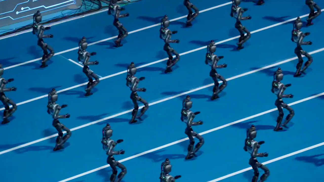 Imagini incredibile cu o armată de roboți umanoizi care pătrunde pe un stadion din China