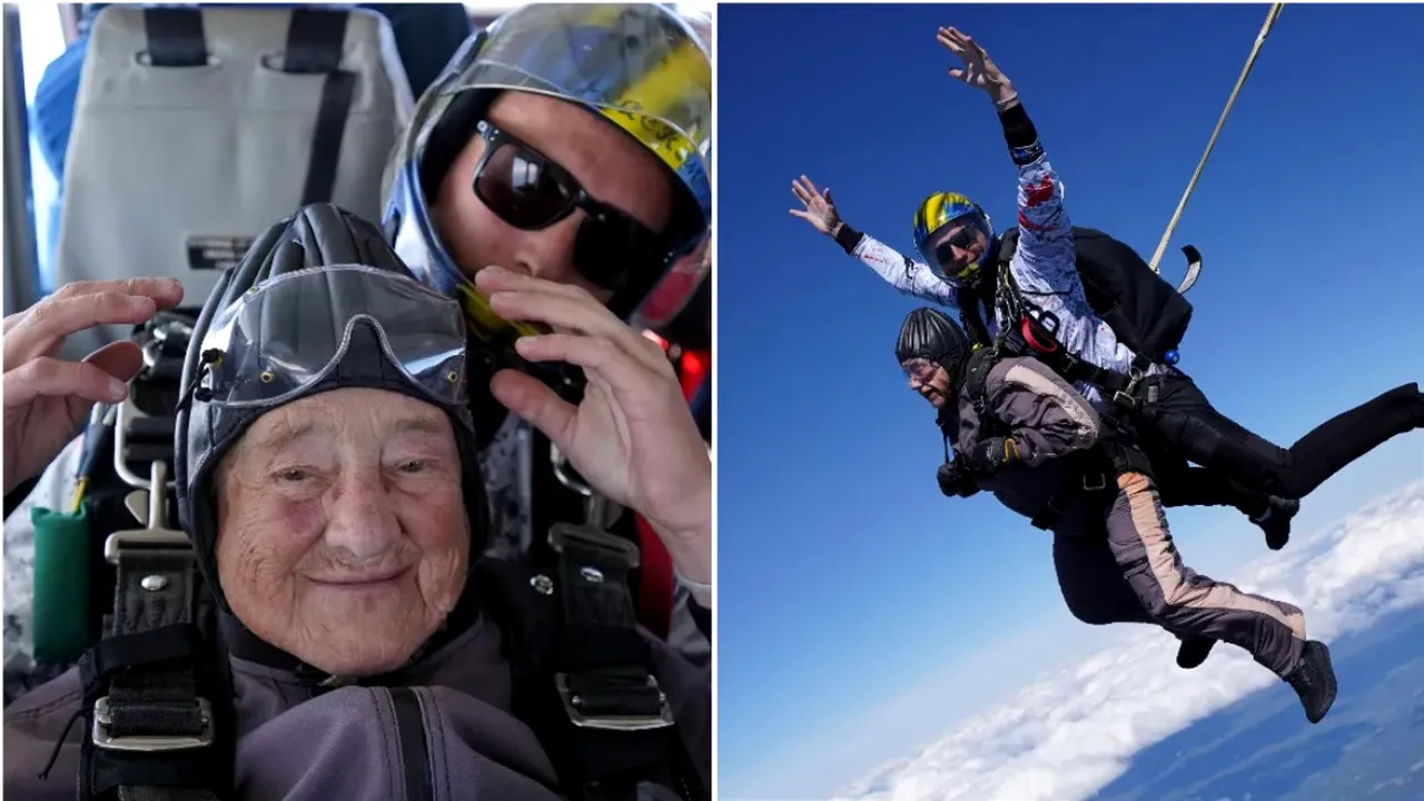 Record doborât. O femeie de 103 ani, cea mai vârstnică persoană ce sare cu paraşuta din avion VIDEO