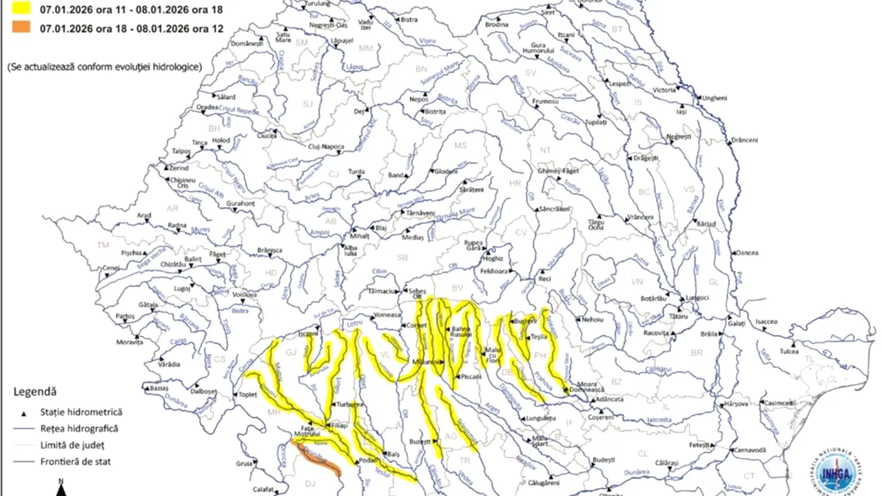 Cod portocaliu de inundații în două județe. Alte 10 județe, sub Cod galben