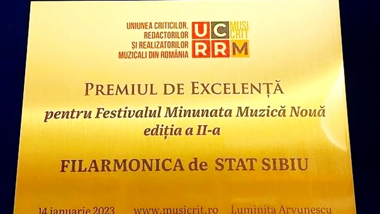 Filarmonica din Sibiu a primit premiul de excelenţă al UCRRM pentru „Minunata Muzică Nouă”