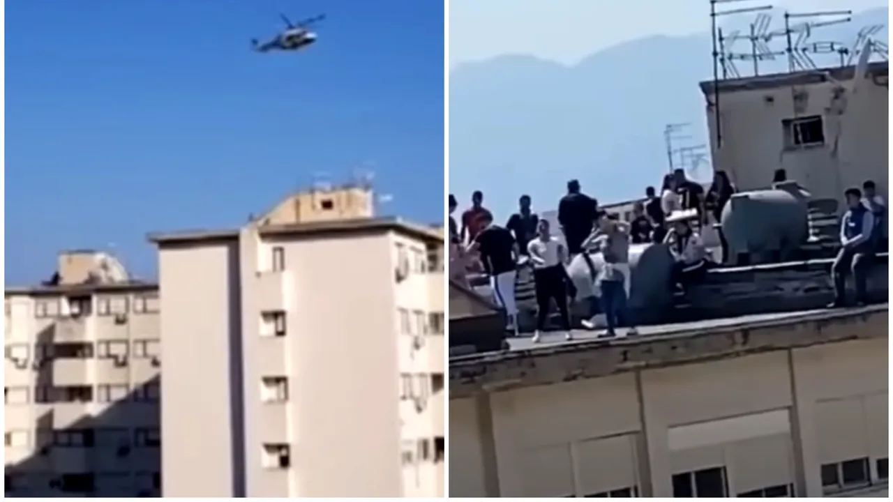 VIDEO: Muzică la maxim, grătare încinse şi artificii, pe acoperişul unui bloc din Italia, de Paşte. Poliţia a trebuit să intervină cu elicopterul