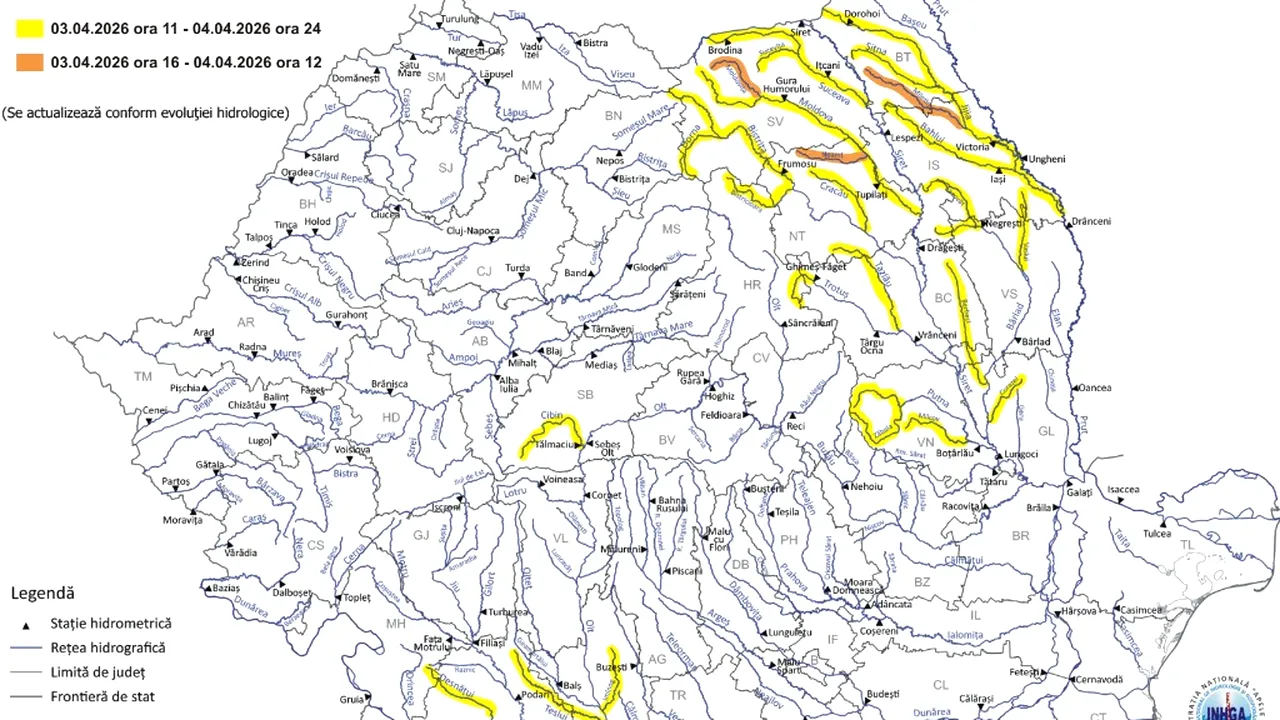 Avertizare hidrologică: viituri rapide și depășiri ale cotelor de apărare, de vineri până sâmbătă