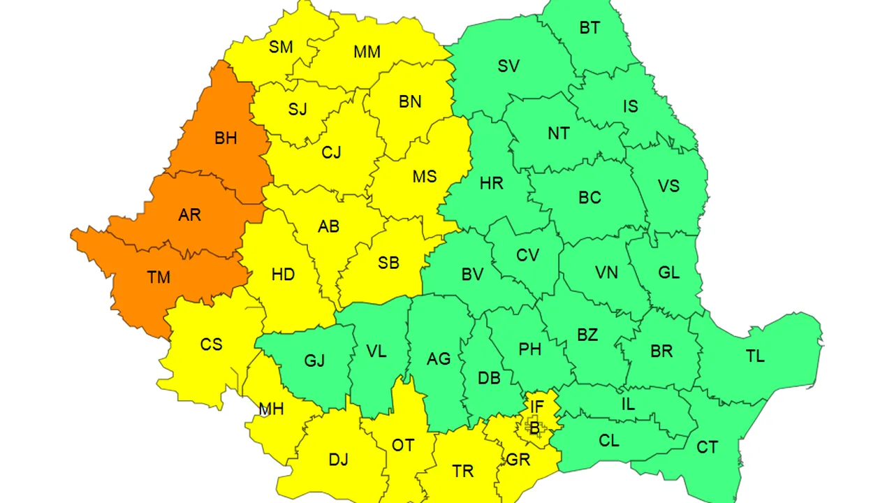 METEO. Cod portocaliu de caniculă în vestul țării și cod galben de instabilitate în mai multe regiuni