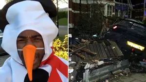 FOTO. Cum a ajuns un fotbalist cu Lamborghini-ul în curtea unui bărbat, în seara de Crăciun. Era îmbrăcat în om de zăpadă