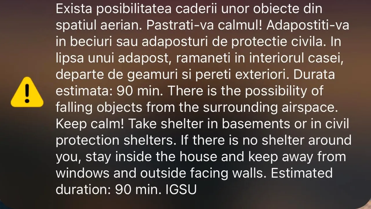Tulcea: Mesaj Ro-Alert privind posibilitatea căderii unor obiecte din spațiul aerian