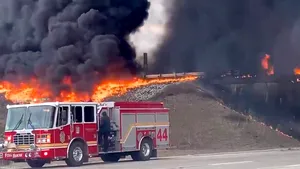 Infern pe autostradă: Un camion cisternă care transporta 15.000 de litri de kerosen a explodat - VIDEO