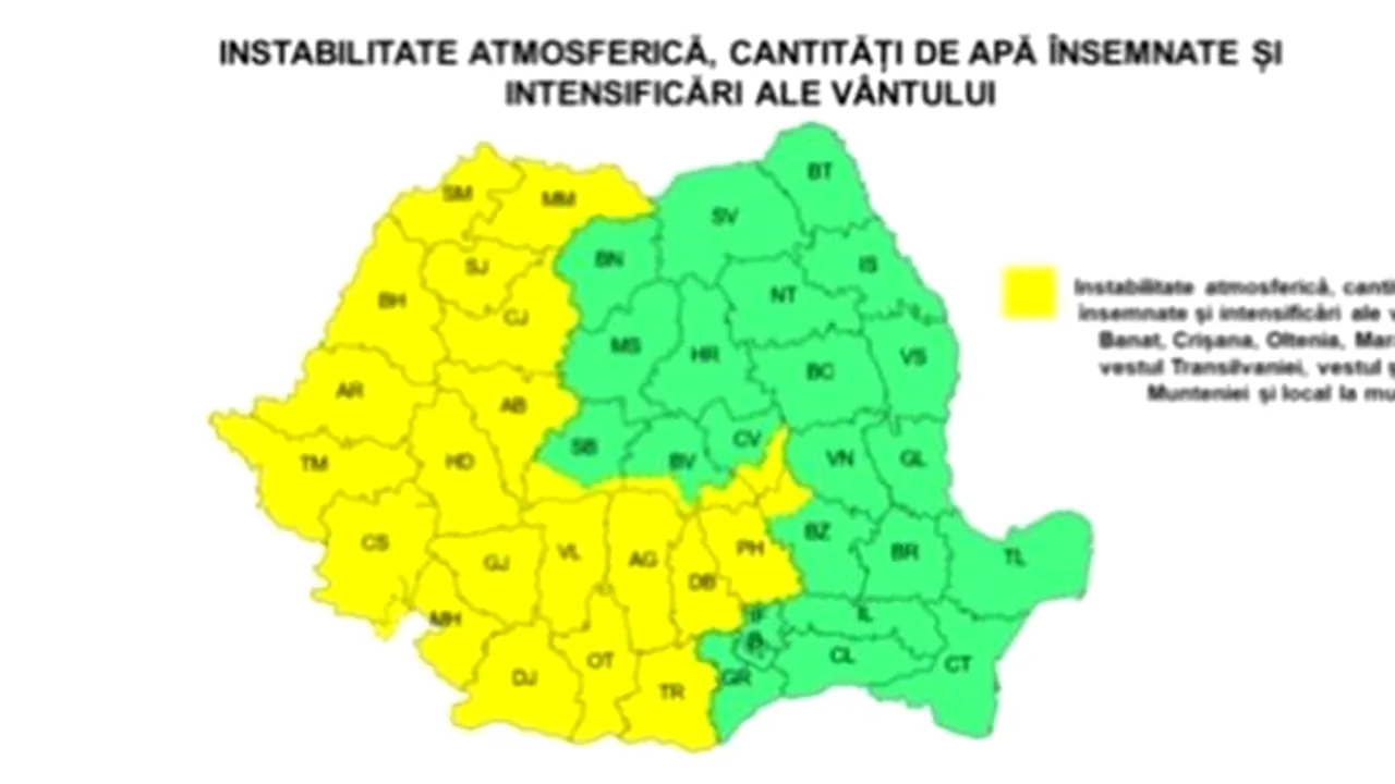 Vremea se schimbă brusc: avertizare ANM pentru jumătate din țară, până joi
