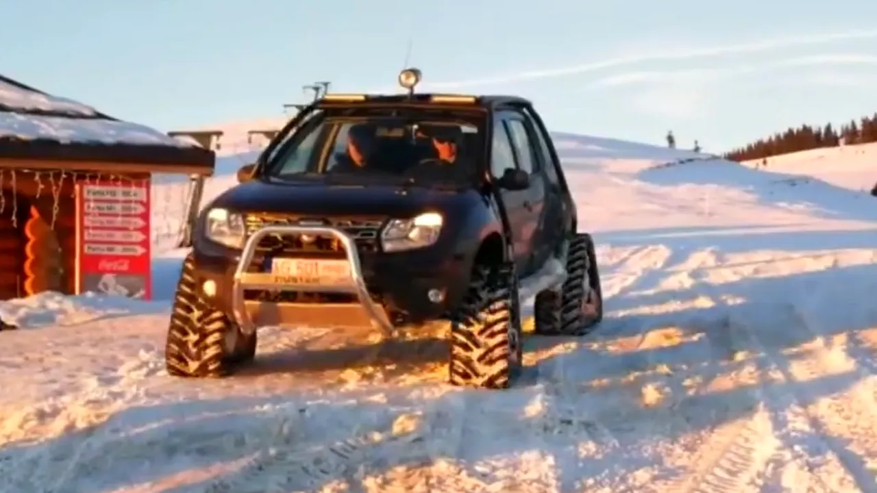 Dacia a făcut o demonstraţie pe zăpadă cu modelul Duster echipat cu ŞENILE, în faţa reprezentanţilor serviciilor de urgenţă | VIDEO