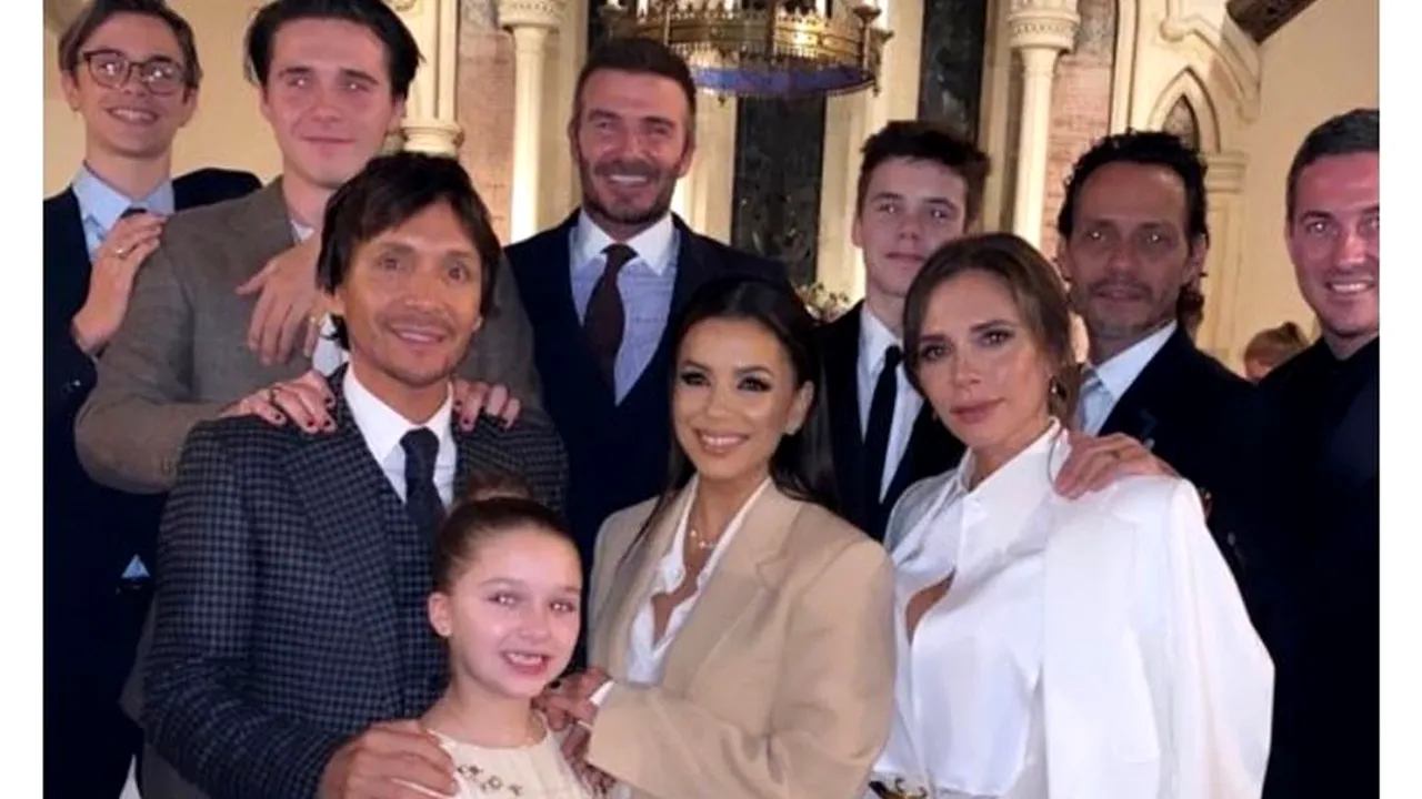 Eva Longoria a devenit naşa fiicei lui David şi Victoria Beckham. Harper, botezată alături de Cruz, fratele ei mai mare - FOTO