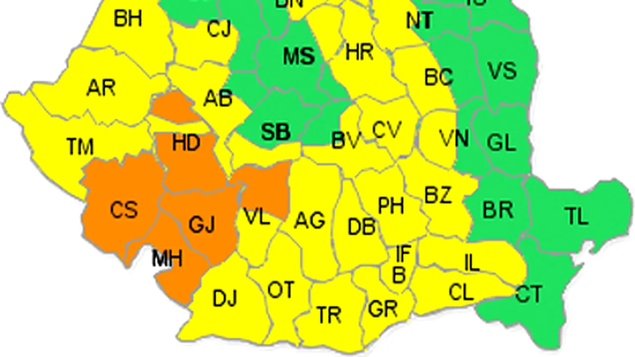 Avertizare Cod portocaliu pentru cinci judeţe