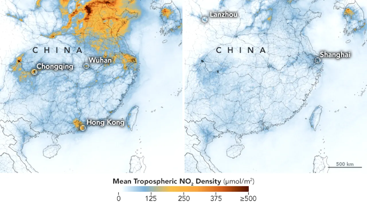 Efectele neaşteptate ale coronavirusului: imaginile NASA arată reducerea semnificativă a poluării în China