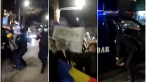 VIDEO Incidente la protestul anti-mască de la Brăila. Zeci de persoane au fost legitimate de jandarmi