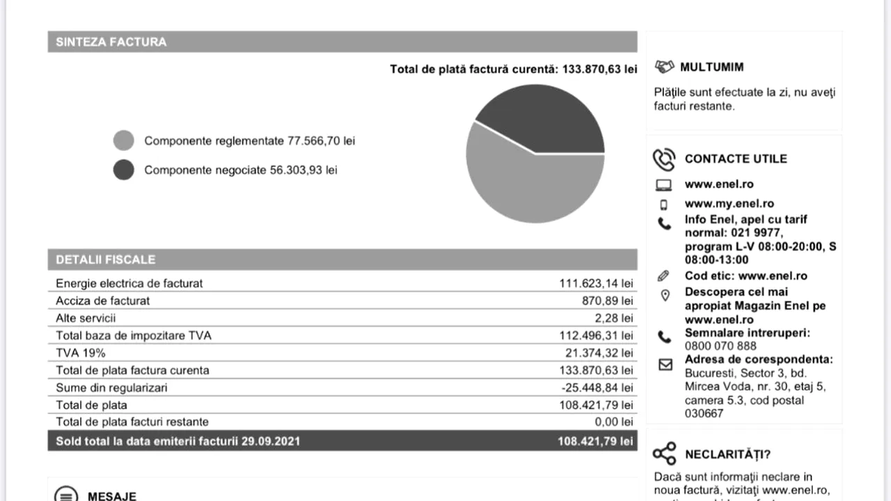 Informaţii mai simple pe factura de energie electrică: ANRE a modificat regulamentul