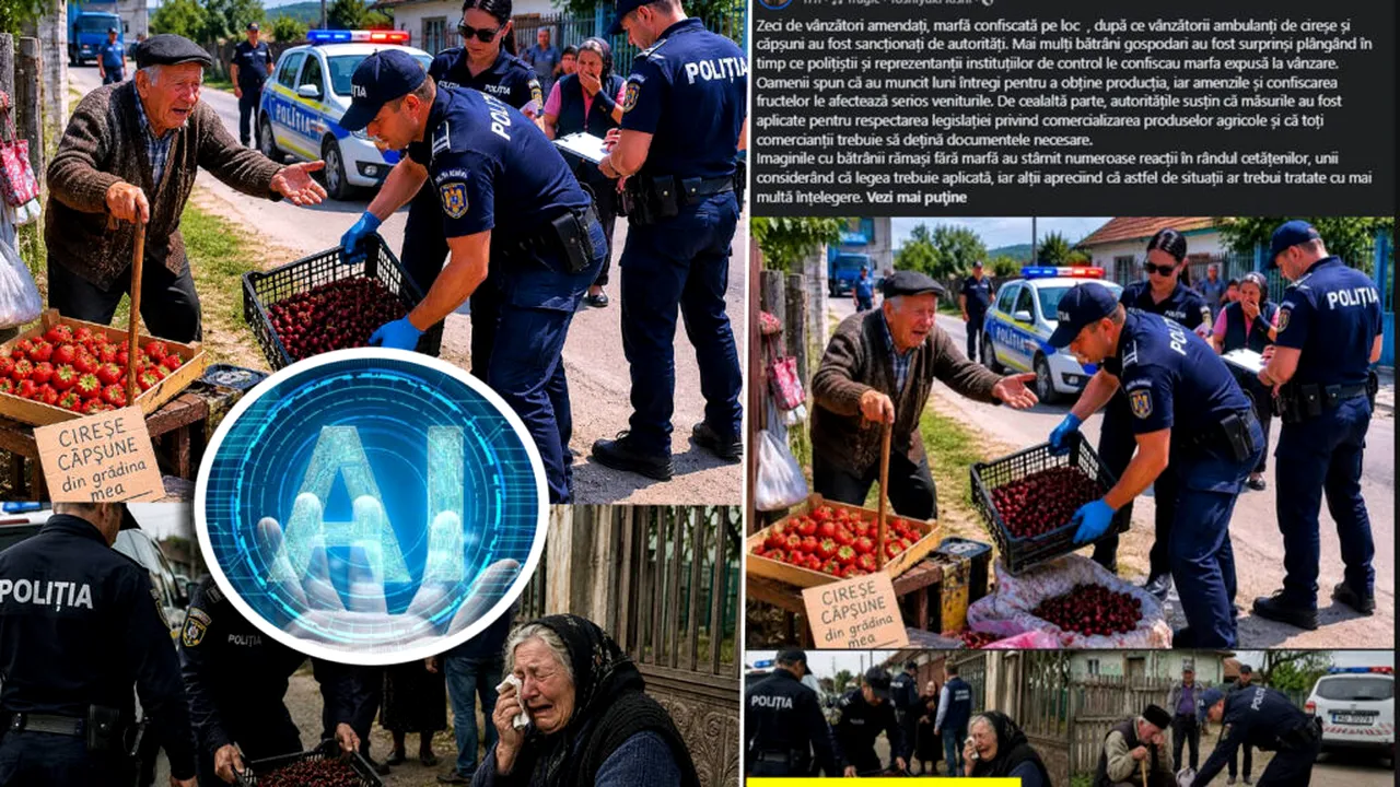 Imagini AI cu bătrâni în lacrimi și polițiști care le confiscă fructele, distribuite masiv pe Facebook. Mulți utilizatori le-au tratat ca fotografii reale