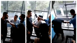 Poliţist din Galaţi a imobilizat cu spray lacrimogen un bărbat scandalagiu într-o scară de bloc. VIDEO