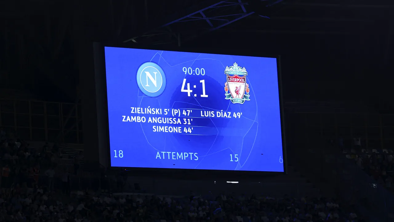 Spectacol în Liga Campionilor. Napoli a demolat-o pe Liverpool cu un scor neverosimil