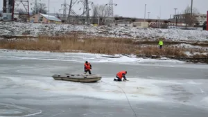 FOTO Pompierii suceveni au reuşit salvarea unei lebede din albia îngheţată a râului Suceava