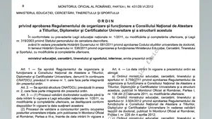 Ordinul privind Regulamentul de organizare a CNATDCU şi noua structură a acestuia, publicat în Monitorul Oficial