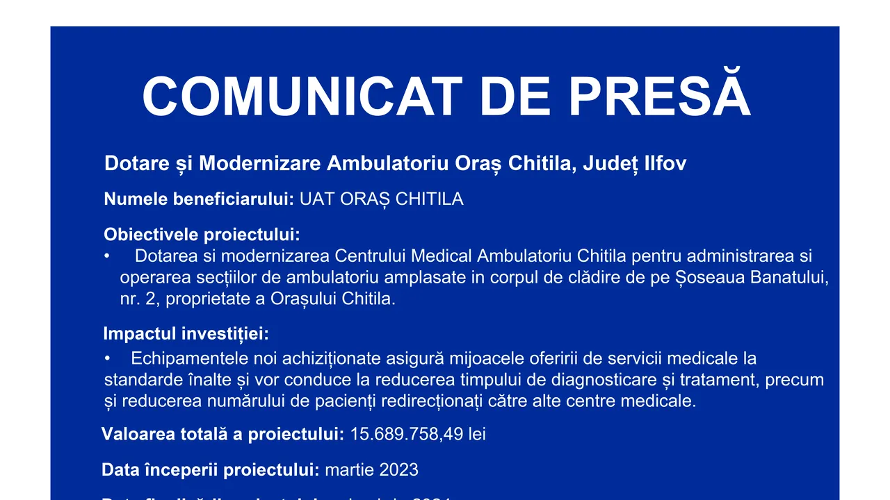 Dotare şi Modernizare Ambulatoriu Oraş Chitila, Judeţ Ilfov