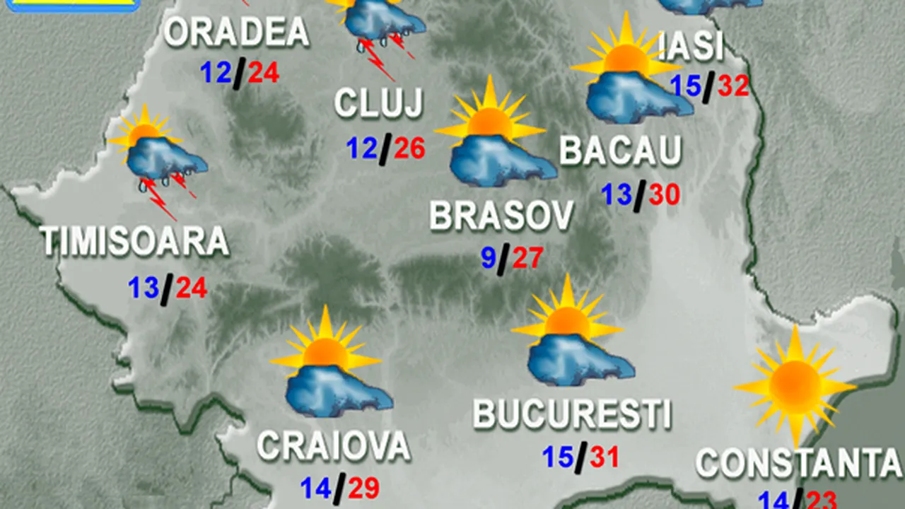 PROGNOZA METEO: Vremea va fi instabilă. Ce temperaturi se vor înregistra vineri în ţară, la Bucureşti şi la munte
