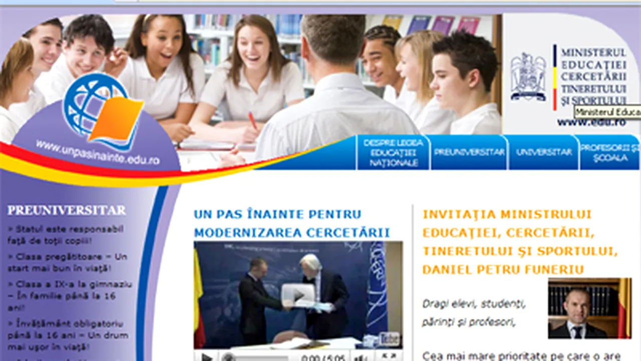 MECTS lansează site-ul www.unpasinainte.edu.ro pentru dezbaterea proiectului Legii educaţiei