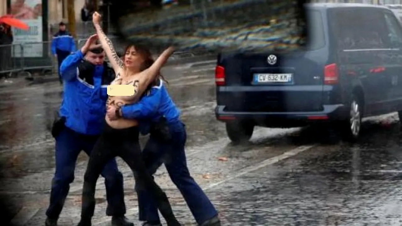 INCIDENT la Paris: O activistă a mişcării Femen s-a apropiat de convoiul în care se afla Trump/ N-a fost singura | VIDEO