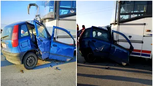 Accident mortal în Sibiu. O maşină a lovit un autobuz cu 50 de persoane la bord