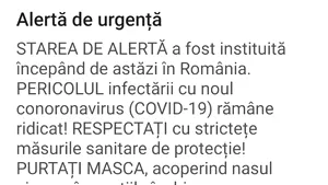 „PERICOLUL infectării cu noul coronavirus (COVID-19) rămâne ridicat!”. Mesajul Ro-Alert, de nivel 2, transmis în toată ţara