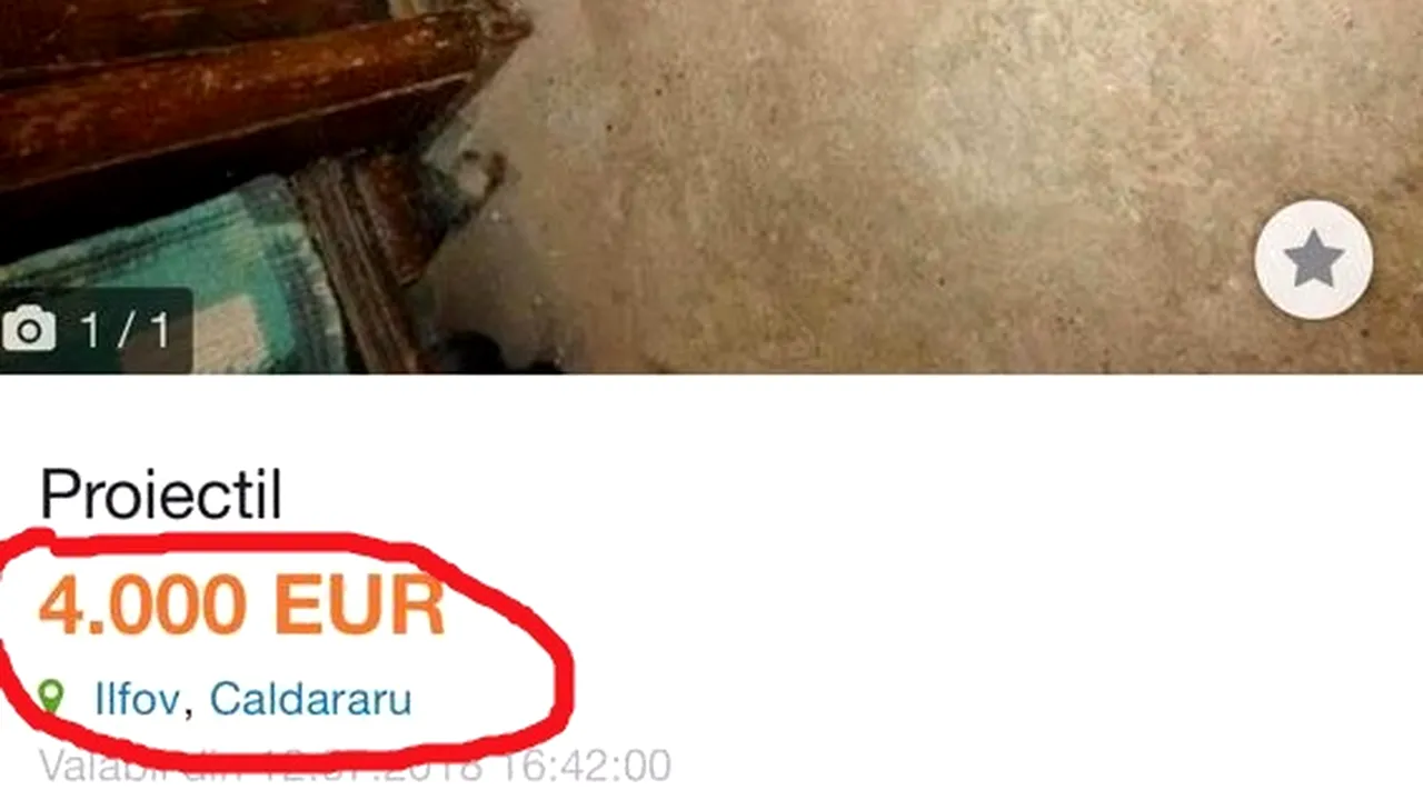 Poliţia Ilfov: Bărbatul care a vrut să vândă un obuz pe un site de anunţuri va fi cercetat în libertate 
